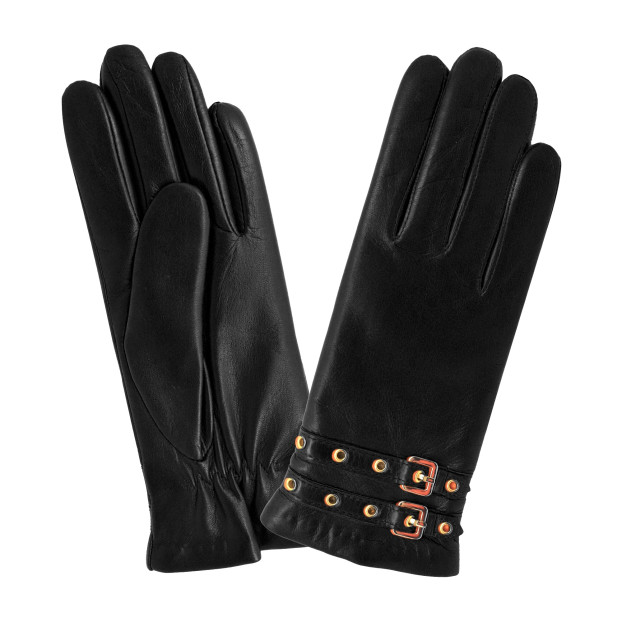 gant cuir double strap cuir avec oeillets et boucles Noir